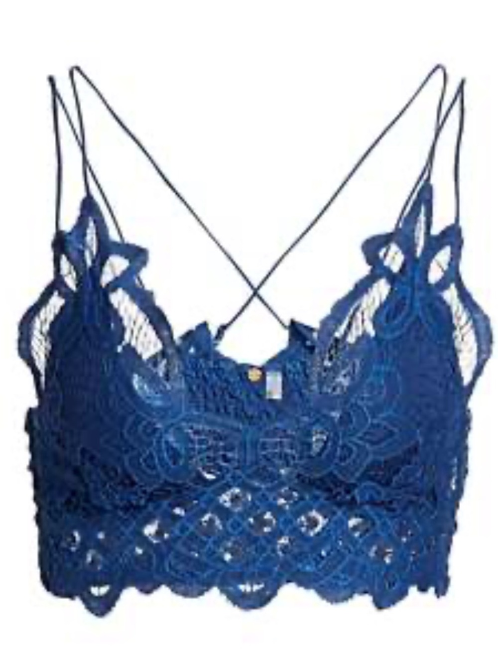 Free People Adella Bralette Navy Blue Lace Boho Crop Top XS F16M00206
